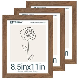 TENIBYC 8.5x11 Walnut Picture Frame with HD Glass - 3pk, Natural Solid Wood Picture Poster Frame, Wall Gallery Frame