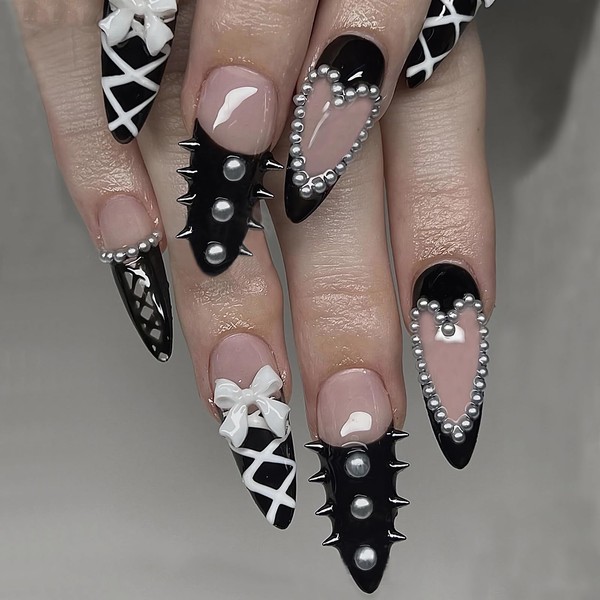 MISUD Press on Nails Medium Almond Fake Nails Glossy Glue