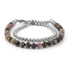 10:10 Double Wrap Bracelet Made of Hypoallergenic Stainless Steel, Natural Stone Diameter 6 mm, Venetian Chain Made in Italy, Stainless Steel