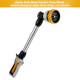 RESTMO Metal Watering Wand, Heavy Duty Garden Hose Wand with 180° Swivel Ratcheting Head, 16'' Hose Nozzle Sprayer with 7 Spray Patterns and Flow Control, for Water Hanging Baskets and Shrubs, Yellow
