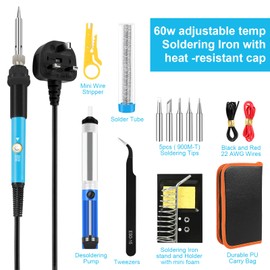 ARyee 60W Soldering Irons Kit, Adjustable Temperature Electric Soldering with 5 Soldering Tips, Mini Wire Stripper, Solder Tube, Soldering Iron Stand, Tweezer
