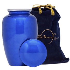 Eternal Harmony Cremation Urns for Human Ashes | Funeral Cremation Urn Carefully Handcrafted with Elegant Finishes to Honor Your Loved One | Elegant Decorative Urns Large Size with Velvet Bag (Blue)