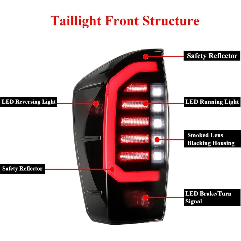 Mayello Black Smoke Pair LED Tail Lights For 2016-2023 Toyota