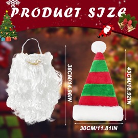 TUONYIS 2 Pieces Santa Costume,Red and Green Striped Christmas Hat Santa Beard,Christmas Decorations Xmas Hat,Santa Hat Santa Mask for Children Adults Christmas Party New Year Festive Party (2 PCS)