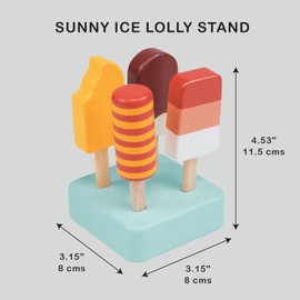 Mentari Toys - Sunny Ice Lolly Stand - Wooden 4 Different Pattern Popsicles Toy Set - Dessert Accessories for Kids - Imagination Pretend Play - Age 24M+