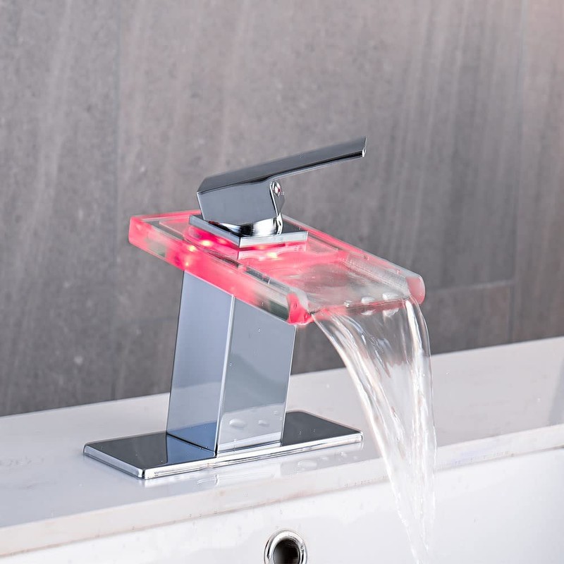 AVSIILE LED Bathroom Sink Faucet, Chrome Waterfall Single Hole Handle