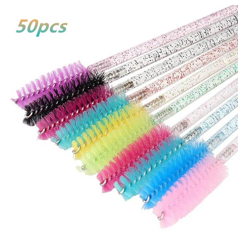Samcos Disposable Eyelash Brush, 50 pcs Eyebrow Brush, Screw Brush,