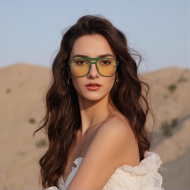 FEISEDY Retro 70s Blue Light Filter Glasses 99.99% Blue Light Blocking Gaming Glasses Computer Glasses for Men Women Light Yellow Tinted G2835, Green