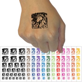 Unicorn in Flower Forest Temporary Tattoo Water Resistant Fake Body Art Set Collection - Purple (One Sheet)