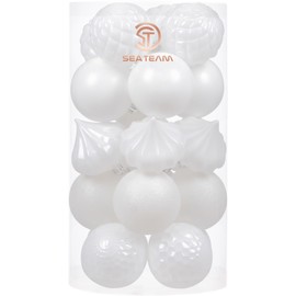 Sea Team 21-Pack Christmas Ball Ornaments with Strings, 80mm/3.15" Large Size Baubles, Shatterproof Plastic Christmas Bulbs, Hanging Decorations for Xmas Tree, Holiday, Wedding, Party, White
