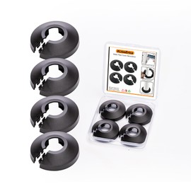 4Pcs Fit 1/2 Inch Flange Water Pipe Cover Decoration 16mm(5/8") Plastic PP escutcheon plate 1/2 inch Cover for Wall Pipe Tube Decoration (black)