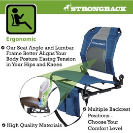 STRONGBACK Portable Stadium Seat for Bleachers with Adjustable Reclining and Back Support, Navy/Grey