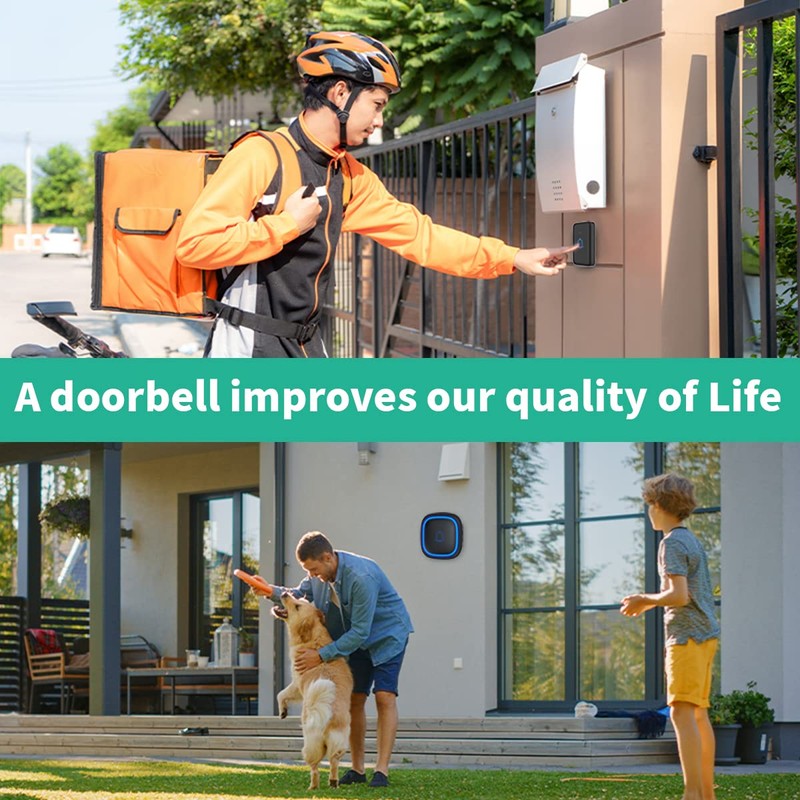 Wireless Doorbell Kits with 2 Receivers IP66 Waterproof 1000ft Range