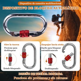 2 Clips de Mosquetón de 25 KN,Mosquetón Resistente con Bloqueo de Tornillo,Certificados UIAA,Aluminio de Aviación de Alta Resistencia,para Escalada Roca,Montañismo,