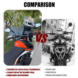 Foldable Motorcycle Mirrors Rearview Mirrors with 7/8" Handlebar Mount M10 M8 Bolt Compatible with ATV Dirt Bike 390 890 Adventure KLX300 250 KLR650 Himalayan 450 CRF300L 250L 1100L XR650L