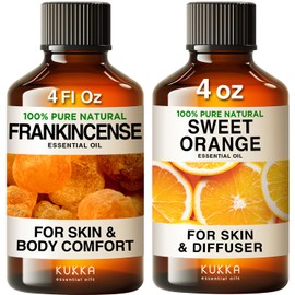 KUKKA essential oils Frankincense Oil for Skin & Sweet Orange Essential Oil for Diffuser - 100% Natural Aromatherapy Grade Essential Oils Set - 2x4 fl oz - Kukka