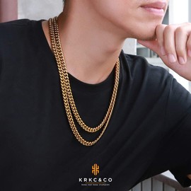 KRKC & CO Men's Curb Chain Necklace, 18K Gold Plated, Stainless Steel, Width 0.3/0.5" (8/12 mm), Thick, Hip-Hop/Rapper Accessory, Jewelry, Gift, Present, Celebrations, Birthdays, Gold Plated, No Gemstone