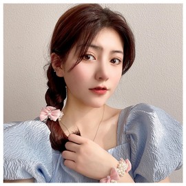 2Pcs Pearl Bow Hair Scrunchies Bow Knot Ponytail Holder Hair Styling Elastics Ties Faux Pearl Hair Band Rope Headband Accessories for Women Girls