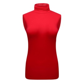 OThread & Co. Women's Sleeveless Turtleneck T-Shirt Basic Stretch Layer Comfy High Neck Tank Top (Small, Red)