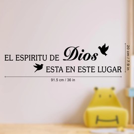 Bible Verses Wall Decor Sticker, El Espiritu De Dios Esta En Este Lugar Christian Wall Decal Vinyl, Home Decor Inspirational Wall Stickers for Living Room Bedroom 36"X7.9"