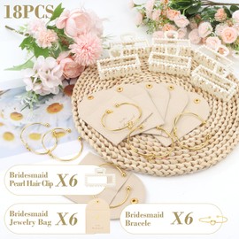 Bridesmaid Proposal Gifts, 18 PCS Bridesmaids Pearl Hair Clips & Bridesmaid Knot Bracelet & Bracelet Bags Set for Women, Bachelorette Party Favors Bridal Shower Favors