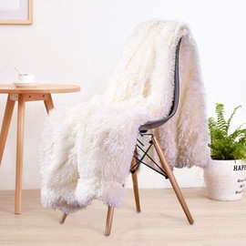 LOCHAS Super Soft Shaggy Faux Fur Throw Blanket, Plush Fuzzy Sherpa Throw Blanket for Couch, Cozy Fluffy Cream White Blankets for Bed Chair Sofa, 60'' x 80''