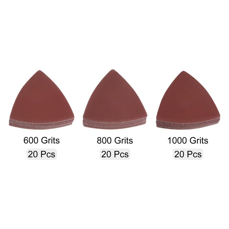 sourcing map 60pcs Triangular Hook & Loop Sandpapers 600/800/1000 Grits