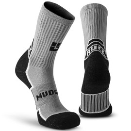 MudGear Ruck Crew Socks - Merino-Wool Hiking Sock for Women and Men for Sport, Gym, Running, Basketball, Football, Military, Work etc. - Boot Height Armour Cushioned Athletic Socks (Gray/Black, Small)