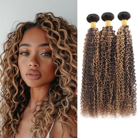 P4/27 Human Hair Bundles Highlight Kinky Curly Bundles 22 24 26 Inch Designed for Black Women Ombre Human Hair Bundles