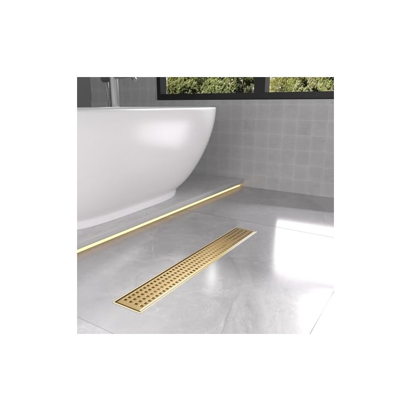 28 Inch Brushed Gold Linear Shower Drain with Adjustable Feet