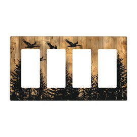 Algranben Rustic Wood Tree Birds Light Switch Cover 4 Gang Quad Rocker Pine Forset Decorative Wall Plate Socket Covers Electrical Faceplate Lightswitch For Farmhouse Kitchen Size 5 X 3