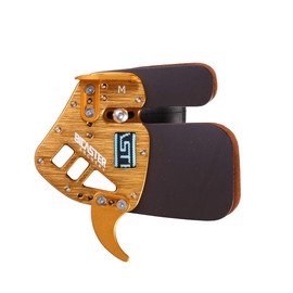BICASTER Archery Finger Tab - Left Handed Genuine Leather + Aluminum Plate Adjustable for Recurve Bow (Medium, Gold)