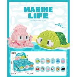 Jollcnoia 12 Set Cute Sea Animals Creature Building Toy Blocks Marine Life Mini Bricks Micro Building Toys