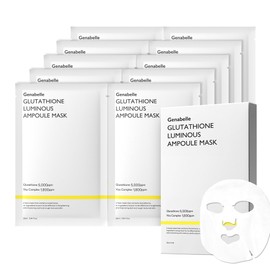 Genabelle Glutathione Brightening Ampoule Mask, 0.9 fl oz (25 ml) x 10 Sheets, White Dumpling Skin Ampoule Mask Sheet, White Dumpling Skin, Shiny Skin, Vita-Complex, Moisturizing, Skin Care, Korean
