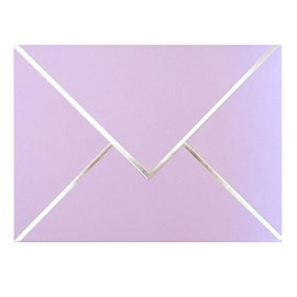 A7 Envelopes - 25-Pack Purple V Flap Silver Foil Border Luxury Mailing Envelopes for 5" x 7" Cards - Wedding, Invitations, Baby Shower, Photos, Birthday, Bridal Shower - 5.25" x 7.25" (Lavender)