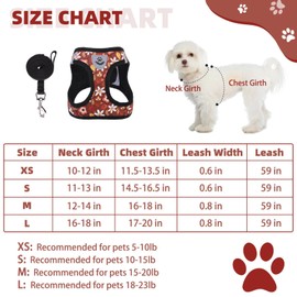 KOOLTAIL Dog Harness for Small Medium Dogs,Dog Harness and Leash Set, Step in No Pull Soft Mesh Padded Adjustable and Reflective Pet Vest Harness Puppy, Extra Harness for XS S Dogs, Flower Brown S