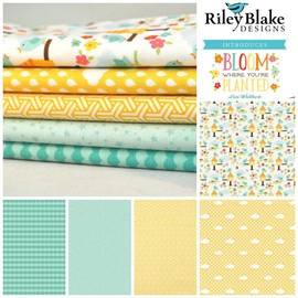 Bloom Where You're Planted 5 Fabric Fat Quarters by Lori Whitlock for Riley Blake, 1 1/4 Yards Total