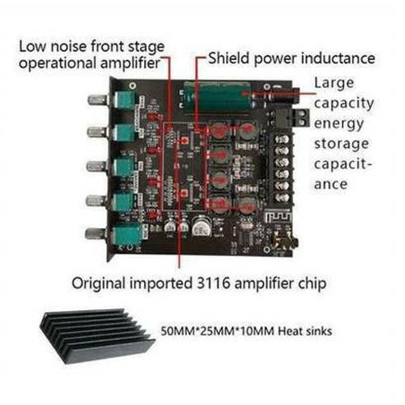 2x50W Bluetooth 5.0 Stereo Sound Receiver Amplifier Board 2.1Channel Subwoofer