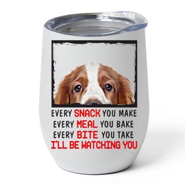 Every Snack You Make I'll Be Watching You Young Welsh Springer Spaniel Tumbler 12oz Stainless Steel Vacuum Insulated Cup With Lid - Peeking Animal Funny Gifts for Dog Lovers