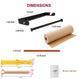 FanSiVoKe 12" Kraft Paper Dispenser Wall Mount, Butcher Paper Dispenser Ideal for Home Office with 30 meter Kraft Roll (Black Wall Mount Brown PU Leather Strap)