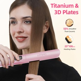 Dekuri 2 in 1 Hair Straightener and Curler, Smooth Titanium Plate,30s Fast Heat Flat Iron, 120-230℃ LCD Display, Ionic Hair Straighteners for Women - Pink
