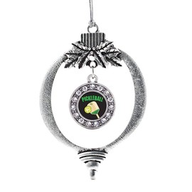 Inspired Silver - Pickleball Silver Christmas Ornament - Circle Charm Christmas Tree Ornament with Cubic Zirconia - Holiday Hanging Decoration