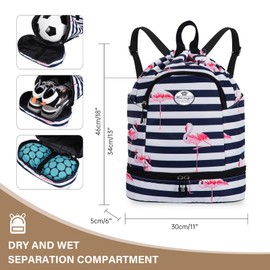 HUA ANGEL Lightweight Drawstring Backpack with Shoe Compartment, Waterproof for Sports Gym Travel Swimming Basketball Soccer, Pink Crane, Sporty