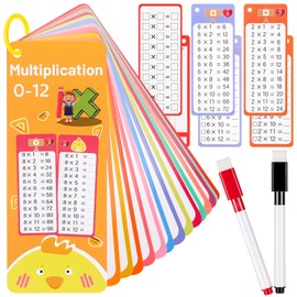 15Pcs Multiplication Flash Cards, Multiplication Chart 0-12 with 2 Dry Erase Pens 1 Rings, Time Table Flash Cards for 1st to 3rd Grades Fun Learning with Math Game