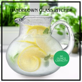 Artland Iris 90 Oz Handblown Glass Pitcher - Bubble Shape, Lead-Free - Versatile Drink Dispenser for Water, Juice, Cocktails - Enhanced Kitchen Decor, Dishwasher Safe (Clear)