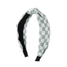 YOEMAYUNER Headbands for Women Checkered Headband Knotted Head Bands Women Non Slip Top Knot Headband,Cross Knot Headbands,3PCs (1PC, Green, One size fits most)