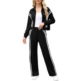 XIEERDUO Two Piece Sets for Women Zipper Sweatsuits Women 2 Piece Outfit Travel Lounge Set Black Tracksuit Workout S
