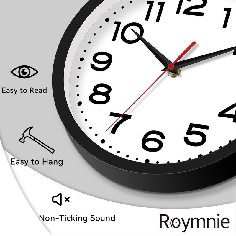Roymnie Wall Clock Silent Non-Ticking Modern Clock Battery Operated 8