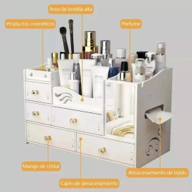 Organizador de Maquillaje Bextsrack con 5 Cajones y Espejo 40x20x25cm Blanco