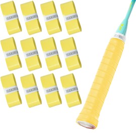 MANJHONG Tennis Racket Grip Tape (Pack of 12) - Precut and Dry Feel Overgrip for Badminton Squash Pickleball Racket, Yellow 12 Pack